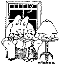 Two bunnies reading in a chair