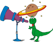 Dinosaur looking through a telescope