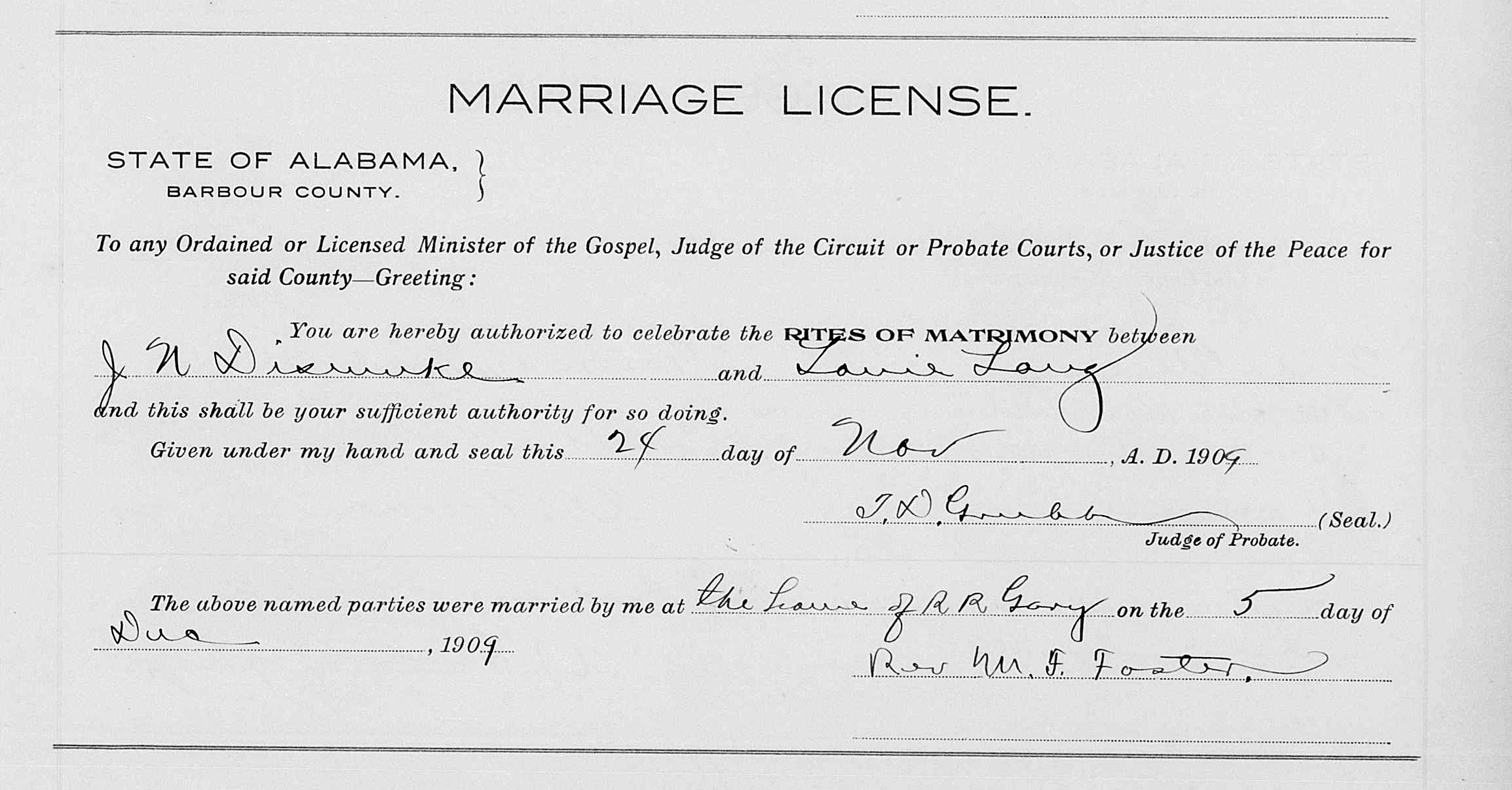 James Nathaniel Dismuke Marriages and Children