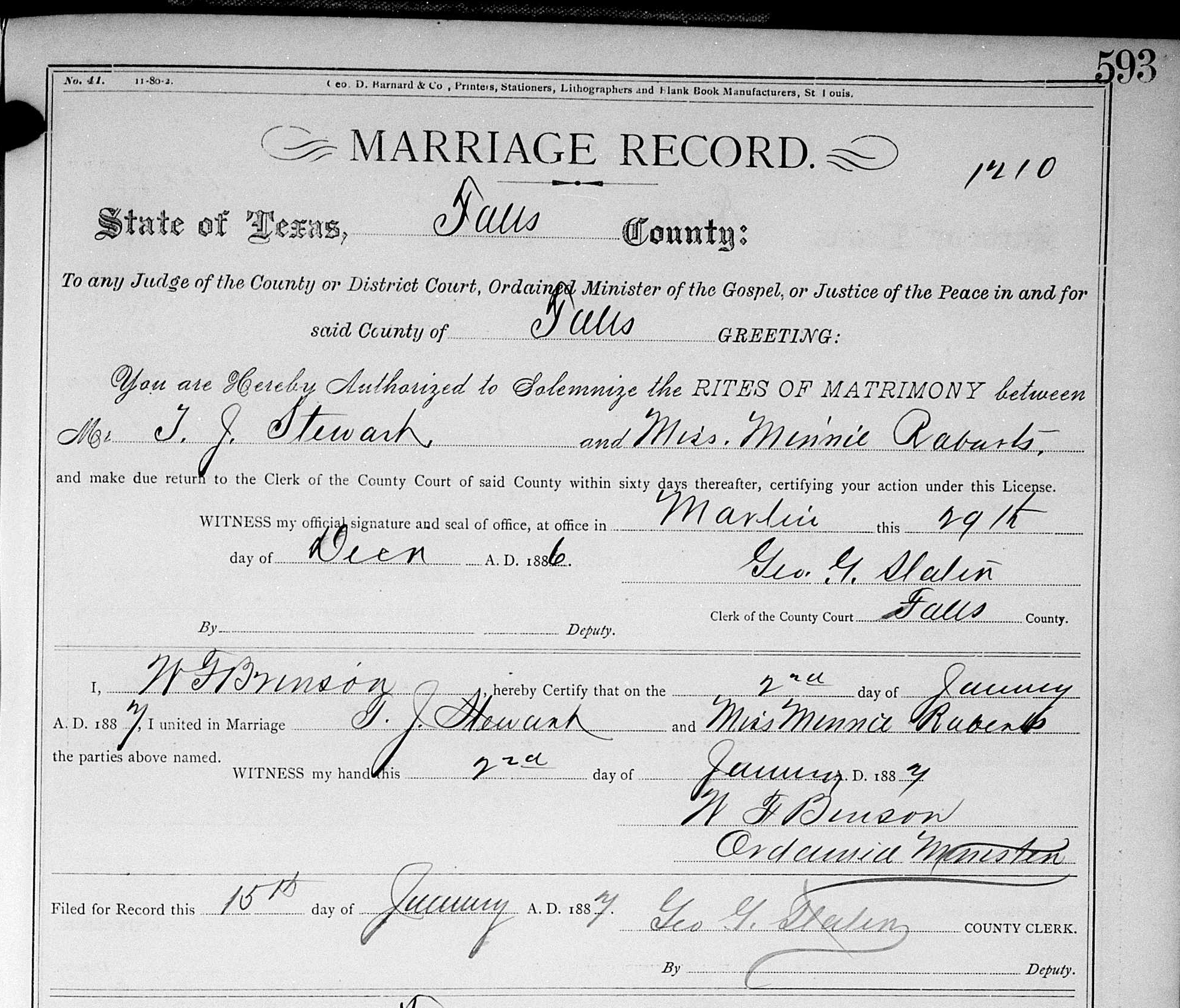 Thomas Jefferson Stewart Marriages and Children