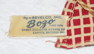 Photo of rare Bozo the Clown cloth doll - tag on color piece